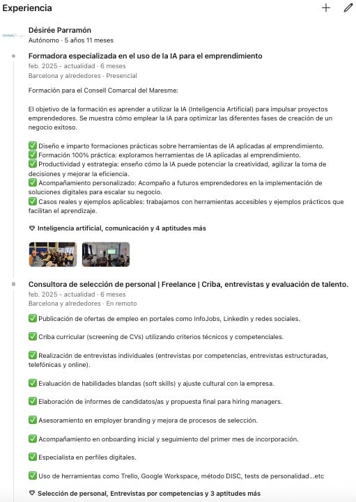 Optimizar perfil Linkedin - experiencia