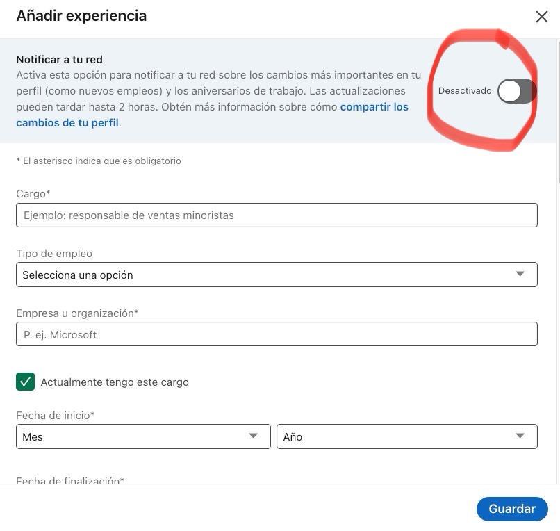Añadir experiencia en Linkedin