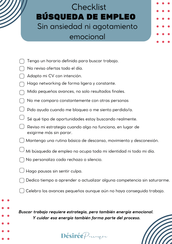 Checklist para buscar trabajo sin ansiedad ni agotamiento emocional.